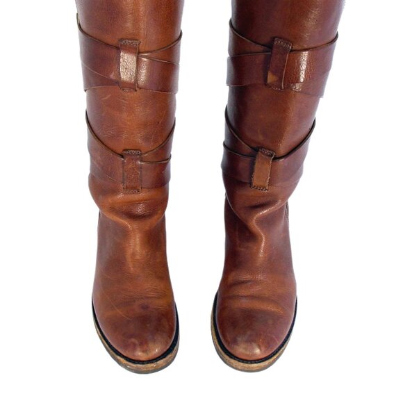 FRYE Veronica RARE Floral Hand-Tooled Embossed Leather Strappy Boots Women's 8 - Picture 3 of 13
